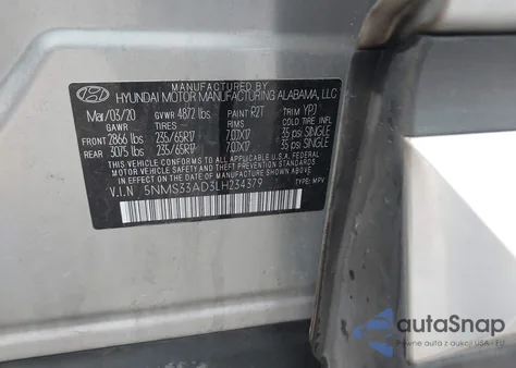 2020 Hyundai Santa Fe Sel z USA, uszkodzony, nr VIN 5NMS33AD3LH234379